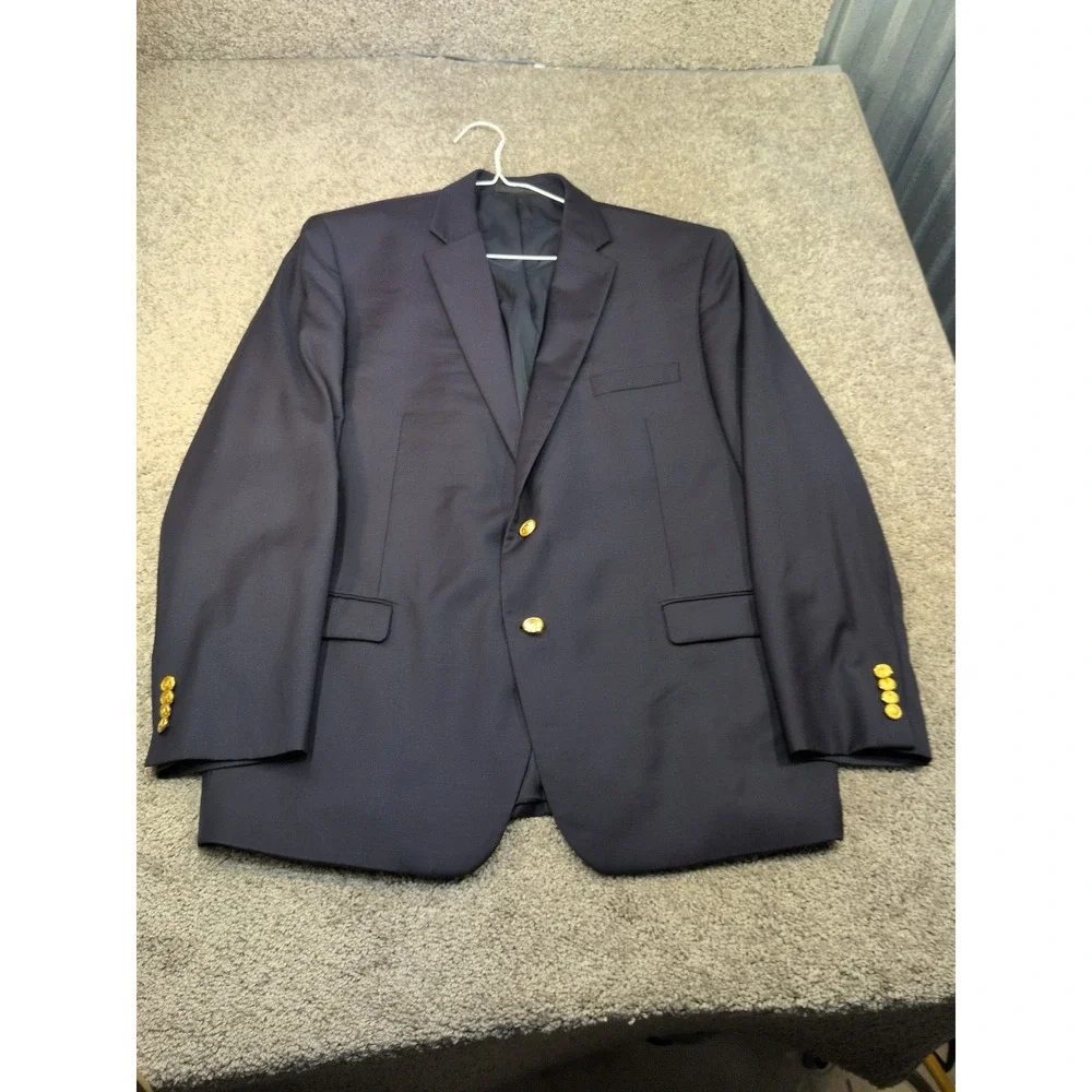 Lauren Ralph Lauren Mens Navy Blue 2 Button Blazer Gold Crest Buttons 42R